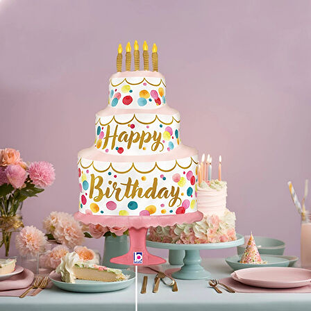 Satin Birthday Pink Cake Mini Supertrend Folyo Balon 14"