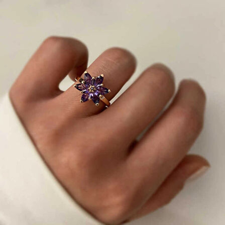 Supertrend Gümüş Rose Mor Lotus Çiçeği Yüzük