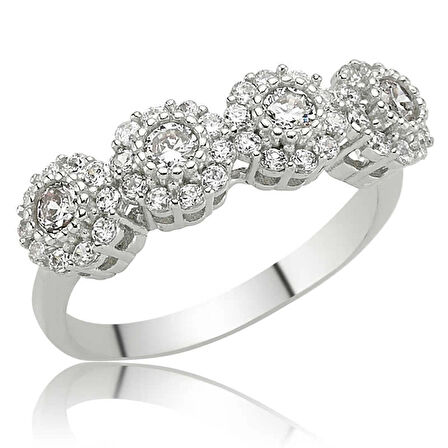 Supertrend Gümüş Çiçekli 5 Taş Kadın Yüzük