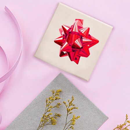 No:5 Kırmızı Metalik Hediye Paketi Süsü