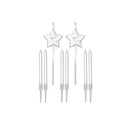 Yıldızlı Doğum Günü Mum Seti -Beyaz-