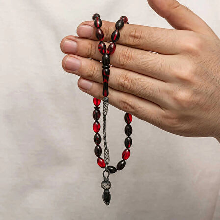 Supertrend Gümüş 1000 Ayar Kazaz Püsküllü Sıkma Kehribar Tesbih