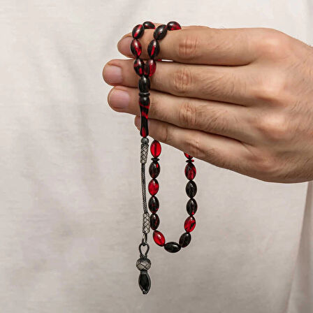 Supertrend Gümüş 1000 Ayar Kazaz Püsküllü Sıkma Kehribar Tesbih