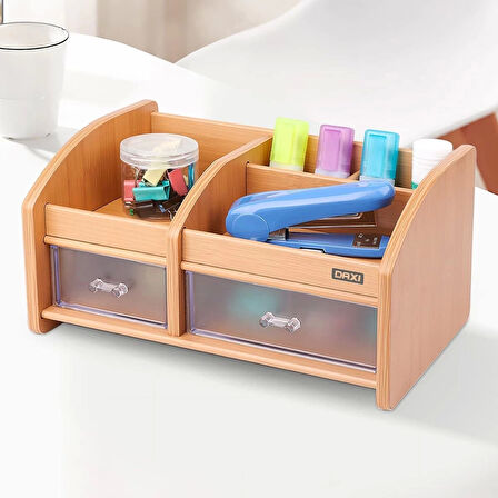 Supertrend Bambu Ahşap Çekmeceli Kalemlik Çok Amaçlı Supertrendaüstü Makyaj Düzenleyici Organizer