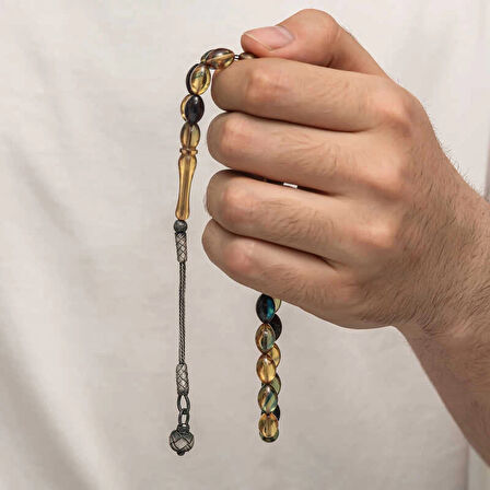 Supertrend Gümüş Kazaz Püsküllü Sıkma Kehribar Tesbih