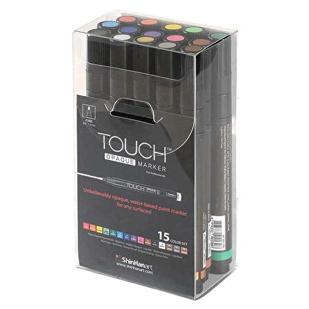 Touch Opaque Marker Su Bazlı Akrilik Boyama Markörü Kalemi Seti 15 Renk Fine Uç (0.8-1.3 mm)