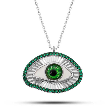 Supertrend Gümüş Zümrüt Göz Koruyucu Kadın Kolye