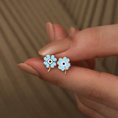 Supertrend Gümüş Fosforlu Mavi Yonca Küpe