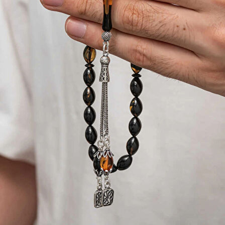 Supertrend Gümüş Püskül Sıkma Kehribar Tesbih