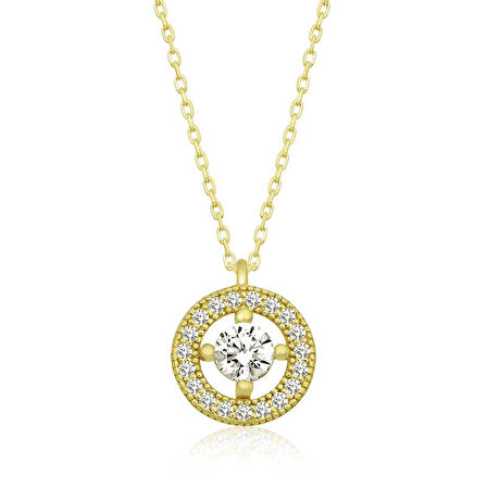 Supertrend Gümüş Gold Minimal Yuvarlak Tektaş Kadın Kolye