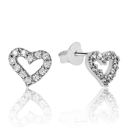 Supertrend Gümüş Beyaz Kalpli Çivili Küpe