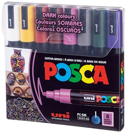 Supertrend Posca PC-5M 1.8-2.5 Su Bazlı Boyama Markörü Seti Koyu Renkler 8 RENK