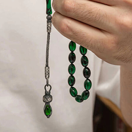 Supertrend Gümüş 1000 Ayar Kazaz Püsküllü Sıkma Kehribar Tesbih