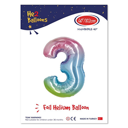 3 Rakam Rainbow Folyo Balon 40"