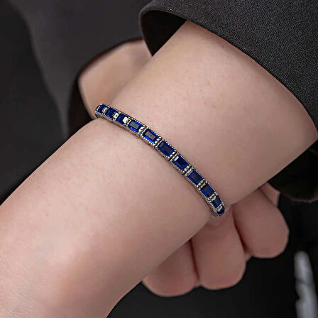 Supertrend Gümüş Mavi Taşlı Su Yolu Kadın Bileklik