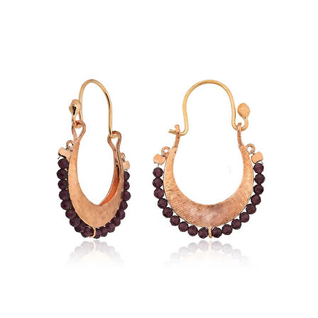 Supertrend Gümüş Bordo Taşlı Bohem Küpe