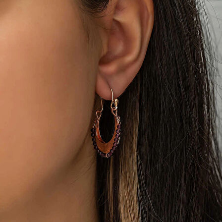 Supertrend Gümüş Bordo Taşlı Bohem Küpe