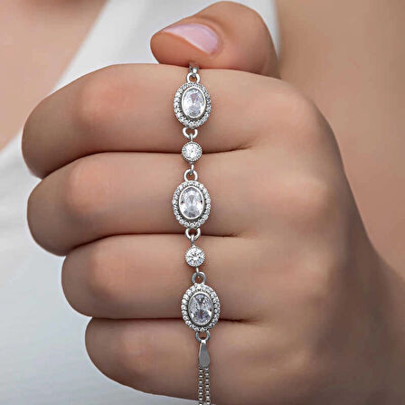 Supertrend Gümüş Oval Taşlı Kadın Bileklik