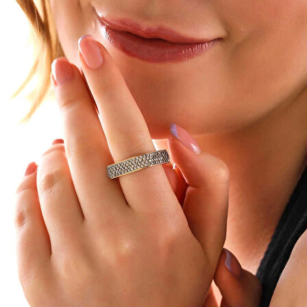 Supertrend Gümüş 4 Sıra Kare Tamtur Kadın Yüzük