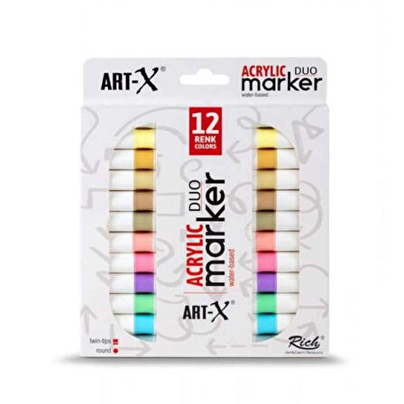 Supertrend Supertrend Acrylic Duo Marker Çift Uçlu Su Bazlı Akrilik Boyama Markörü Seti 12 Renk Pale Series