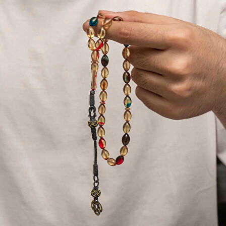 Supertrend Gümüş Kazaz Püsküllü Sıkma Kehribar Tesbih