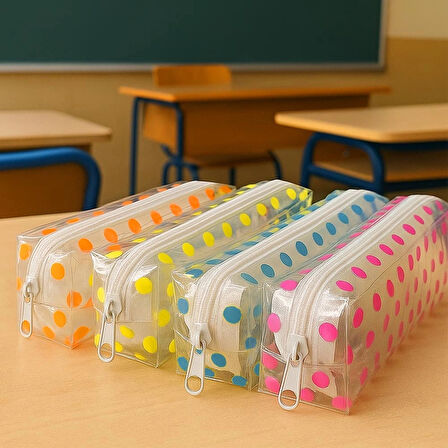 Kalem Kutusu Şeffaf Puantiyeli Küçük Boy