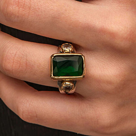 Supertrend Gümüş Yeşil Zirkon Taşlı Otantik Kadın Yüzük