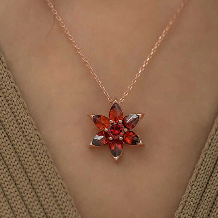 Supertrend Gümüş Rose Kırmızı Çiçek Kolye