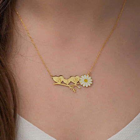 Supertrend ​gümüş Gold Kişiye Özel Kalpli Papatya Kolye