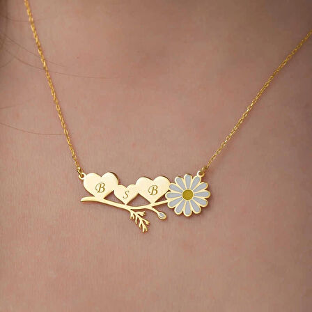 Supertrend ​gümüş Gold Kişiye Özel Kalpli Papatya Kolye