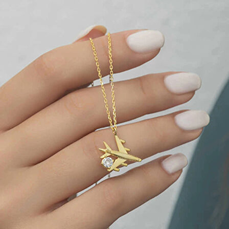 Supertrend Gümüş Gold Tek Taşlı Uçak Kadın Kolye