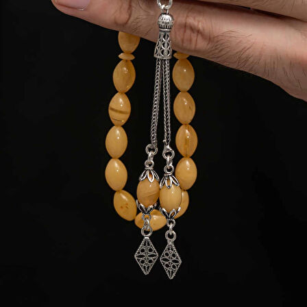 Supertrend Gümüş Püskül Sıkma Kehribar Tesbih