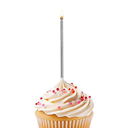 Simli Gümüş Doğum Günü Mumu