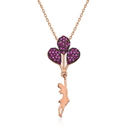 Supertrend Gümüş Rose Kırmızı Balonlu Kız Kolye