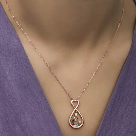 Supertrend Gümüş Rose Sonsuz Kalpli Anne Çocuk Kolyesi