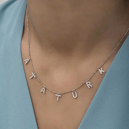 Supertrend Gümüş Atatürk Yazılı Kadın Kolye