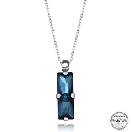 Supertrend ' Crystal Taşlı Mavi Baget Gümüş Kadın Kolye