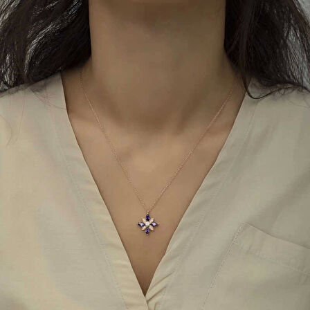 Supertrend Gümüş Rose Mor Taşlı Umut Çiçeği Kolye