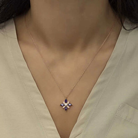 Supertrend Gümüş Rose Mor Taşlı Umut Çiçeği Kolye