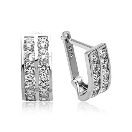 Supertrend Gümüş Çift Sıra Beyaz Taşlı J Kadın Küpe