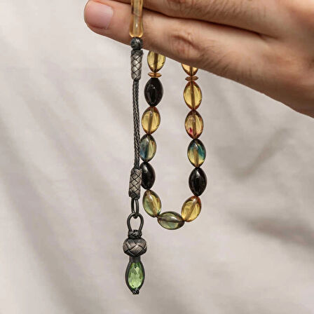 Supertrend Gümüş 1000 Ayar Kazaz Püsküllü Sıkma Kehribar Tesbih