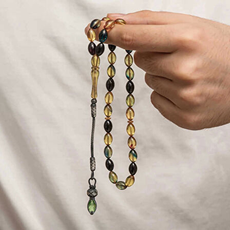 Supertrend Gümüş 1000 Ayar Kazaz Püsküllü Sıkma Kehribar Tesbih