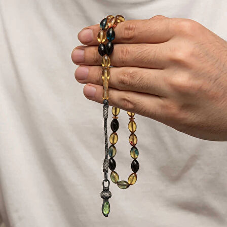 Supertrend Gümüş 1000 Ayar Kazaz Püsküllü Sıkma Kehribar Tesbih