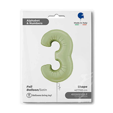 3 Rakam Supertrend Satin Olive Green Folyo Balon 26"