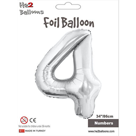 4 Rakam Gümüş Folyo Balon 34"