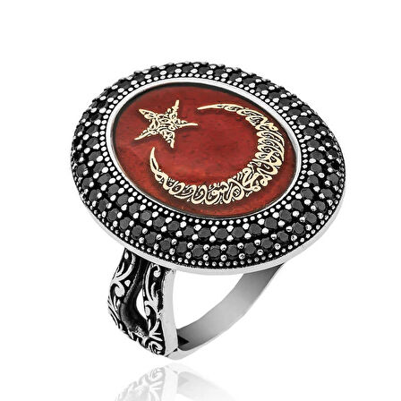 Supertrend Gümüş Göktürkçe Alfabesi Yazılı Ay Yıldız Kadın Yüzük