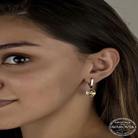 Supertrend Swa Crystal Taşlı Gümüş Beyaz Kalp Sallantılı Kadın Küpe