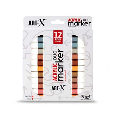 Supertrend Supertrend Acrylic Duo Marker Çift Uçlu Su Bazlı Akrilik Boyama Markörü Seti 12 Renk Clay Series