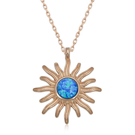 Supertrend ​gümüş Rose Mavi Opal Taşlı Güneş Kadın Kolye