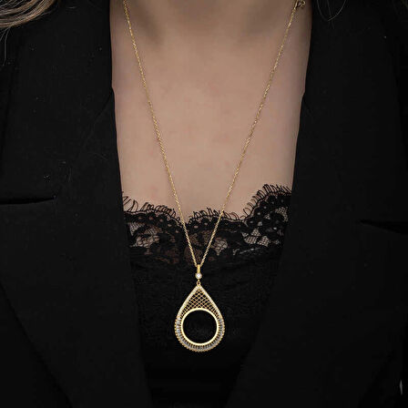 Supertrend Gümüş Gold Kaplama Damla Yarım Altın Takılabilen Kadın Kolye